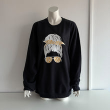  Messy Bun Gold Leopard Black Sweatshirt