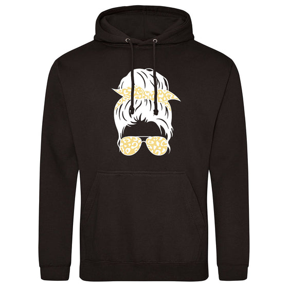 Gold Messy Bun Black Hoodie